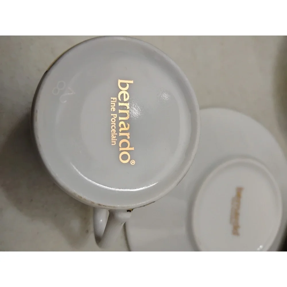 Bernardo Fine Porcelain Turkish Coffee 6 Cups 6 Saucers Skyline Birds Gold Tea
